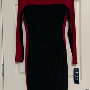 Chaps Women's Long Sleeve Red and Black Dress